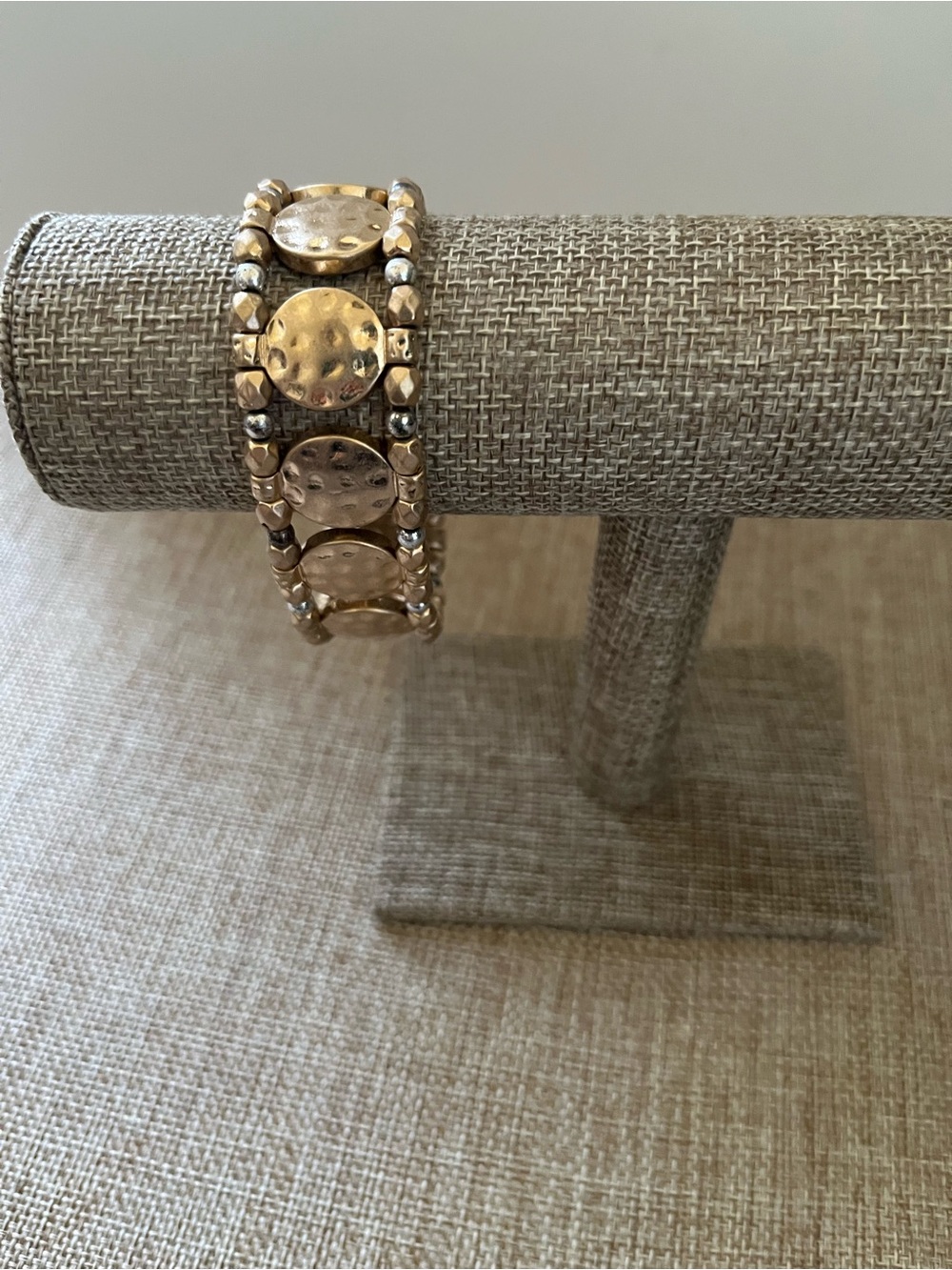 Free People Gold Hammered Disc Stretch Bracelet